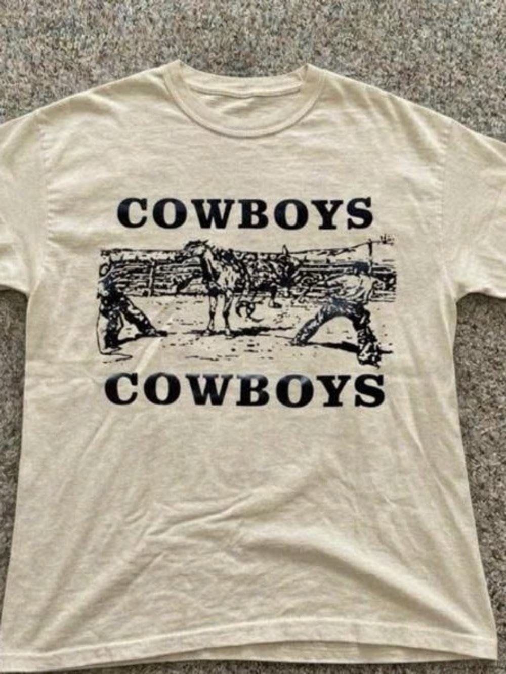 Cream T-Shirt with Black Cowboys Graphic